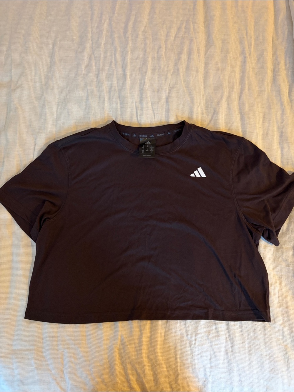 adidas Black Cropped Athletic Tee with White Logo